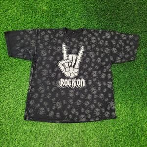 No-Boundaries Skeleton Skull AOP Shirt XL/2XL 24x27 Black Rock-On